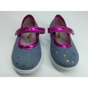 Toddler Girls RACHEL SHOES Sz. 7 M Closed Toe Ballet Mary Janes Stars Blue Pink